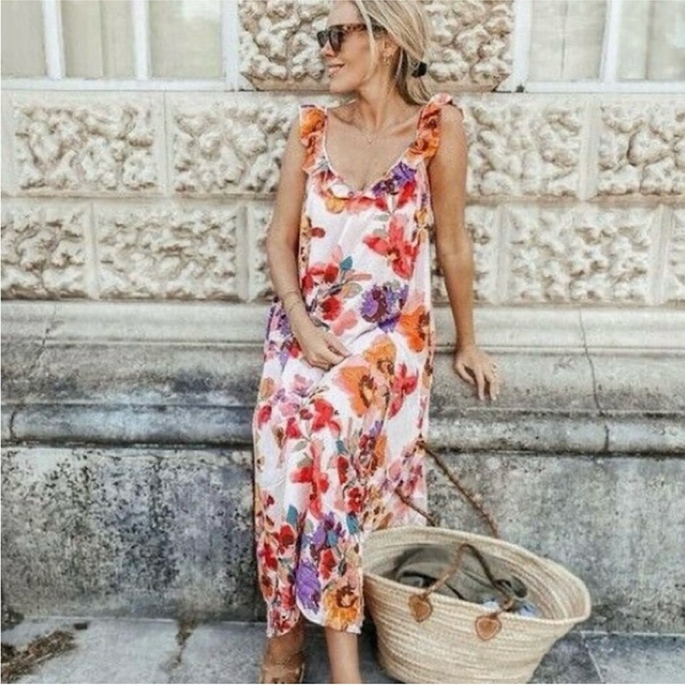 H&M Floral Flounce Trim Ruffle Midi Dress - Picture 8 of 16